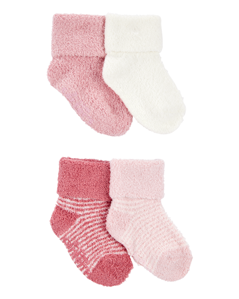 Baby 4-Pack Chenille Foldover Cuff Booties - Pink/White, image 1 of 2 slides