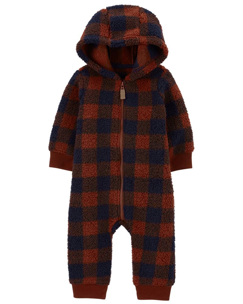 Baby Plaid Sherpa Jumpsuit, image 1 of 3 slides