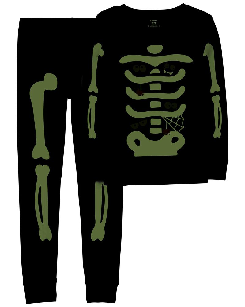 Kid 2-Piece Glow Skeleton 100% Snug Fit Cotton Pajamas, image 2 of 4 slides