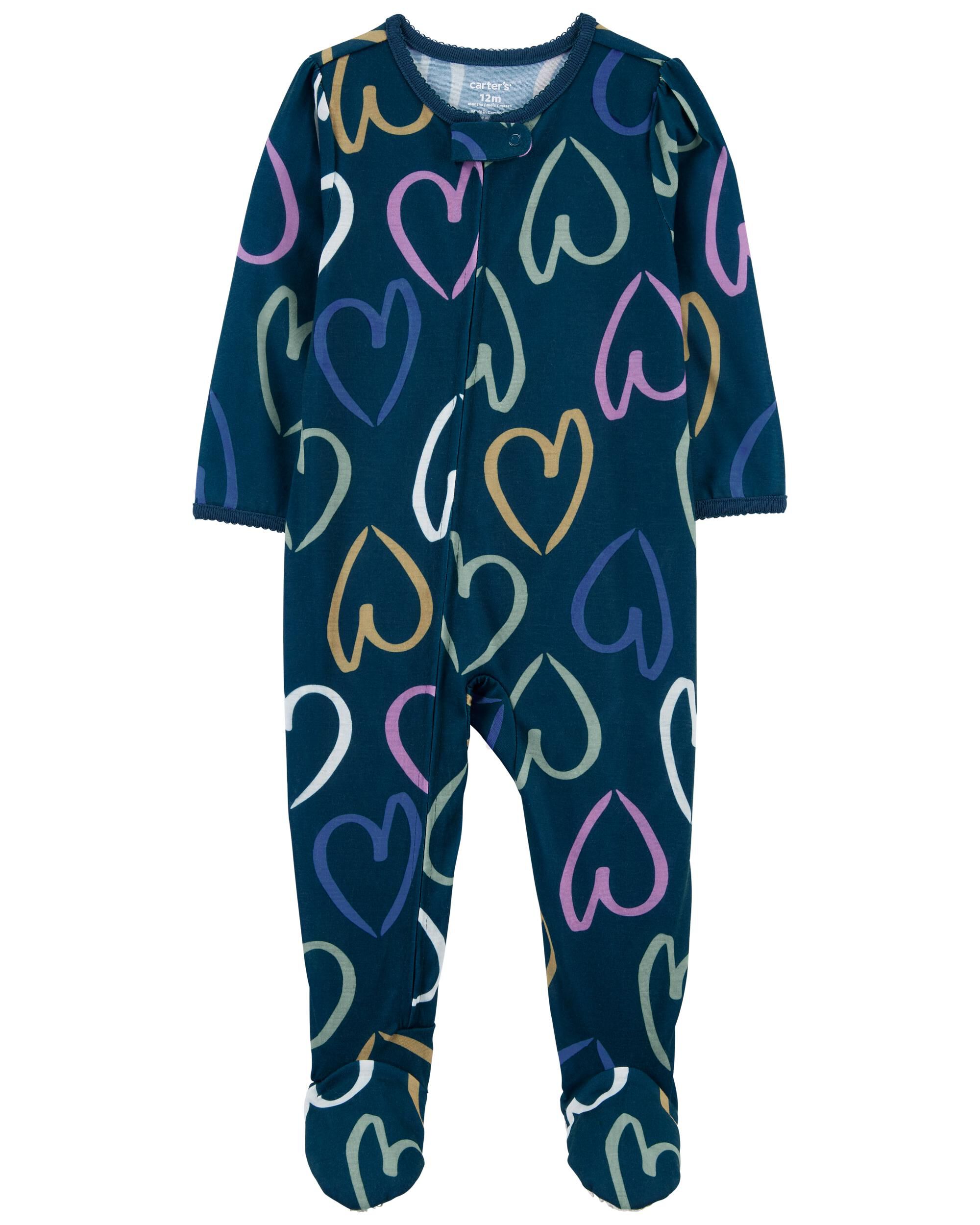 Navy Toddler 1 Piece Hearts Loose Fit Footie Pajamas skiphop