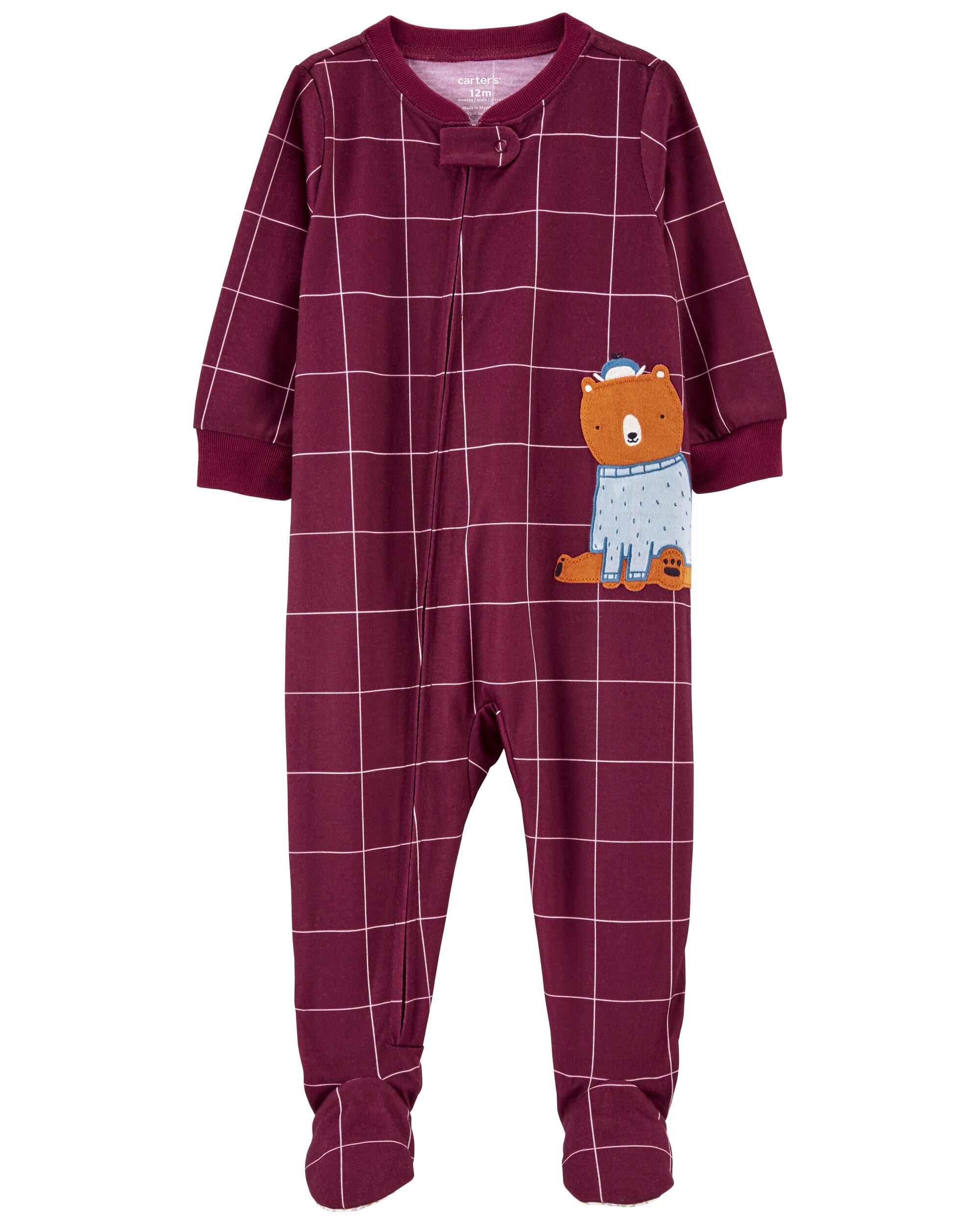 Maroon Baby 1 Piece Bear Loose Fit Footie Pajamas skiphop