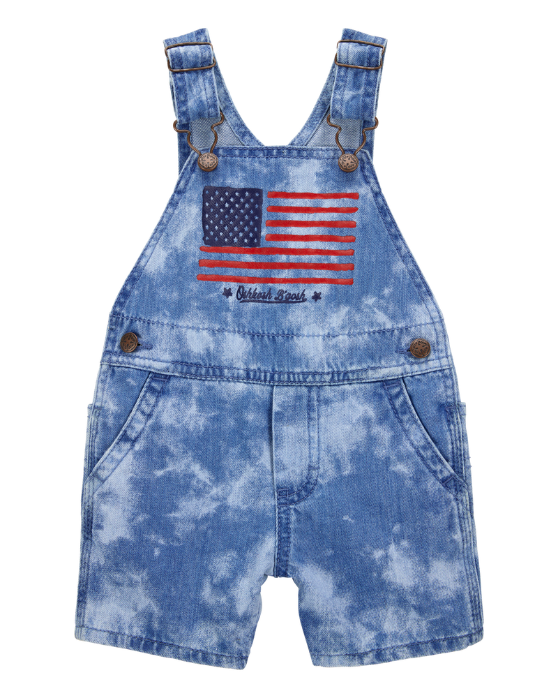 Baby Flag Print Tie Dye Shortalls - Blue, image 1 of 4 slides