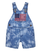 Baby Flag Print Tie Dye Shortalls - Blue, image 1 of 4 slides