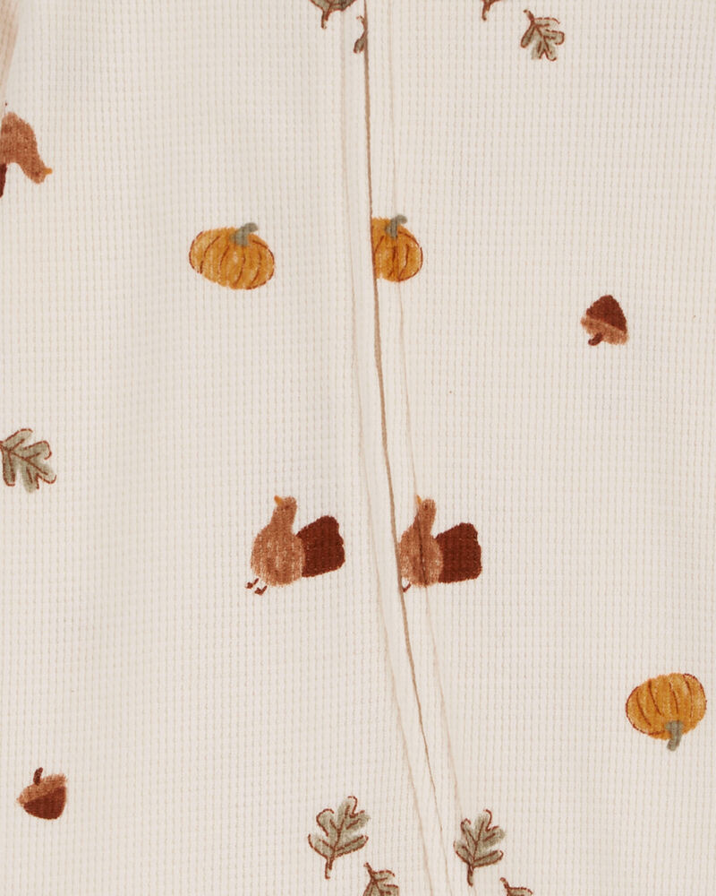 Baby Thanksgiving Zip-Up Thermal Footie Sleep & Play Pajamas, image 2 of 4 slides