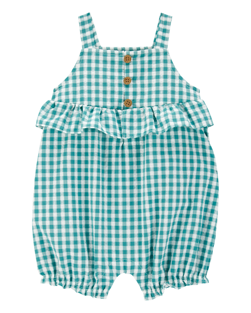 Baby Girl Gingham Tank Romper - Green, image 1 of 3 slides