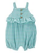 Baby Girl Gingham Tank Romper - Green, image 1 of 3 slides