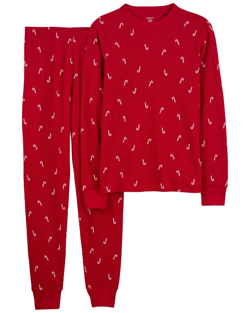 Adult 2-Piece Candy Cane Thermal Pajamas, image 1 of 2 slides