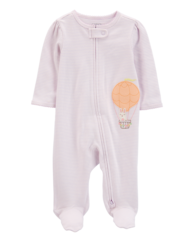 Baby Hot Air Balloon Bunny 2-Way Zip Cotton Sleep & Play Pajamas, image 1 of 5 slides