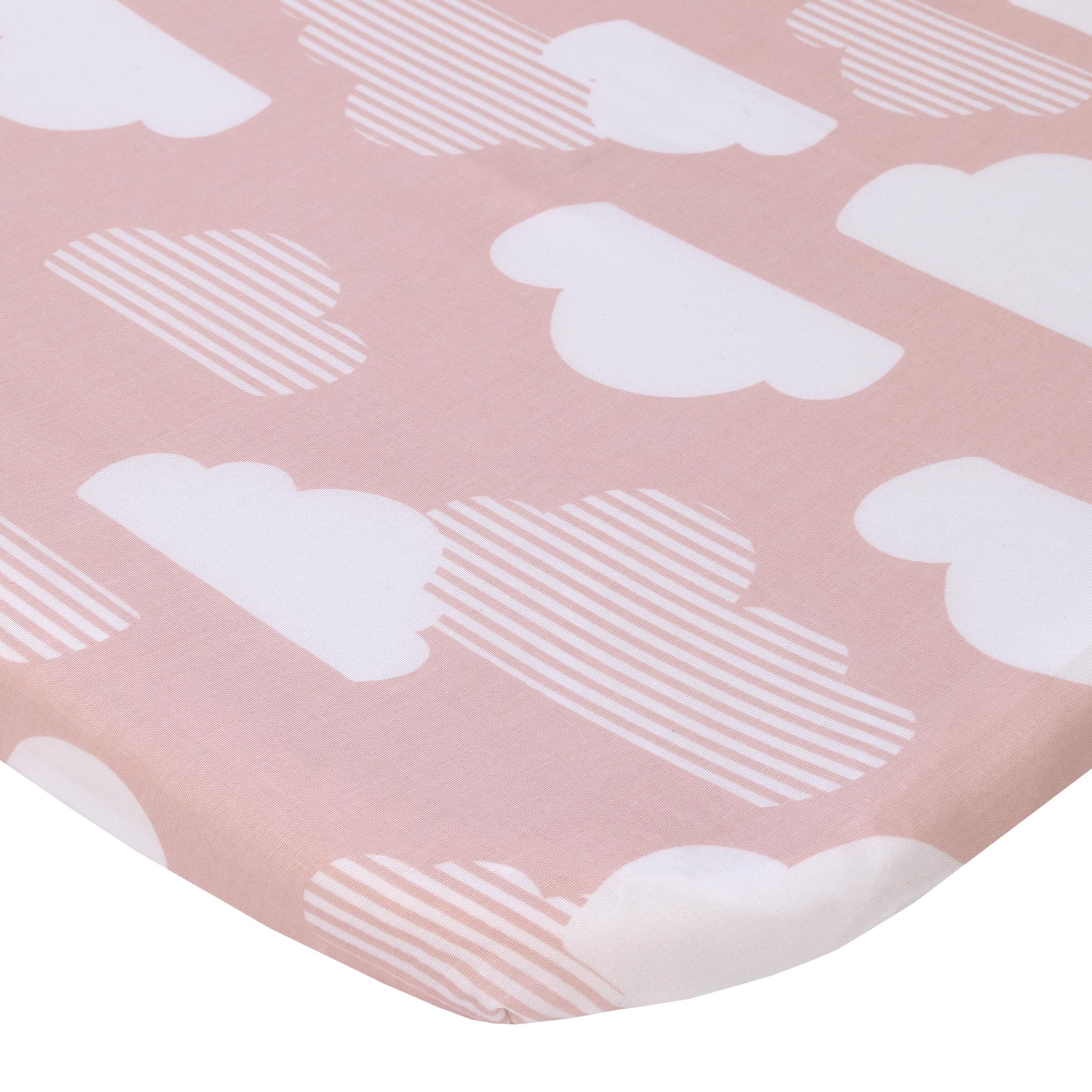 Skip Hop Cozy-Up 2-in-1 Bedside Sleeper 100% Cotton Fitted Bassinet Sheet - Pink & White Clouds, image 1 of 4 slides