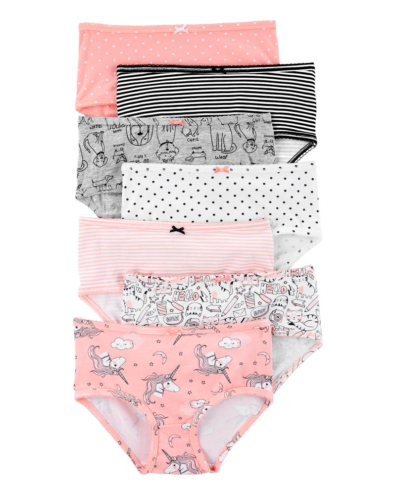 Kid 7-Pack Unicorn Print Brief Stretch Cotton Underwear, image 1 of 3 slides