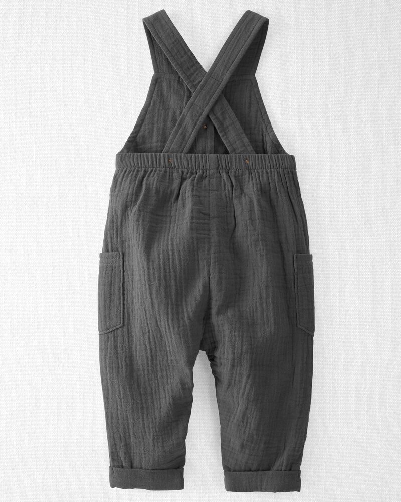 Baby Organic Cotton Gauze Overalls in Dark Gray, image 2 of 5 slides