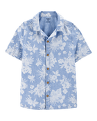 Kid Tropical Print Button-Front Shirt - Blue, image 1 of 3 slides