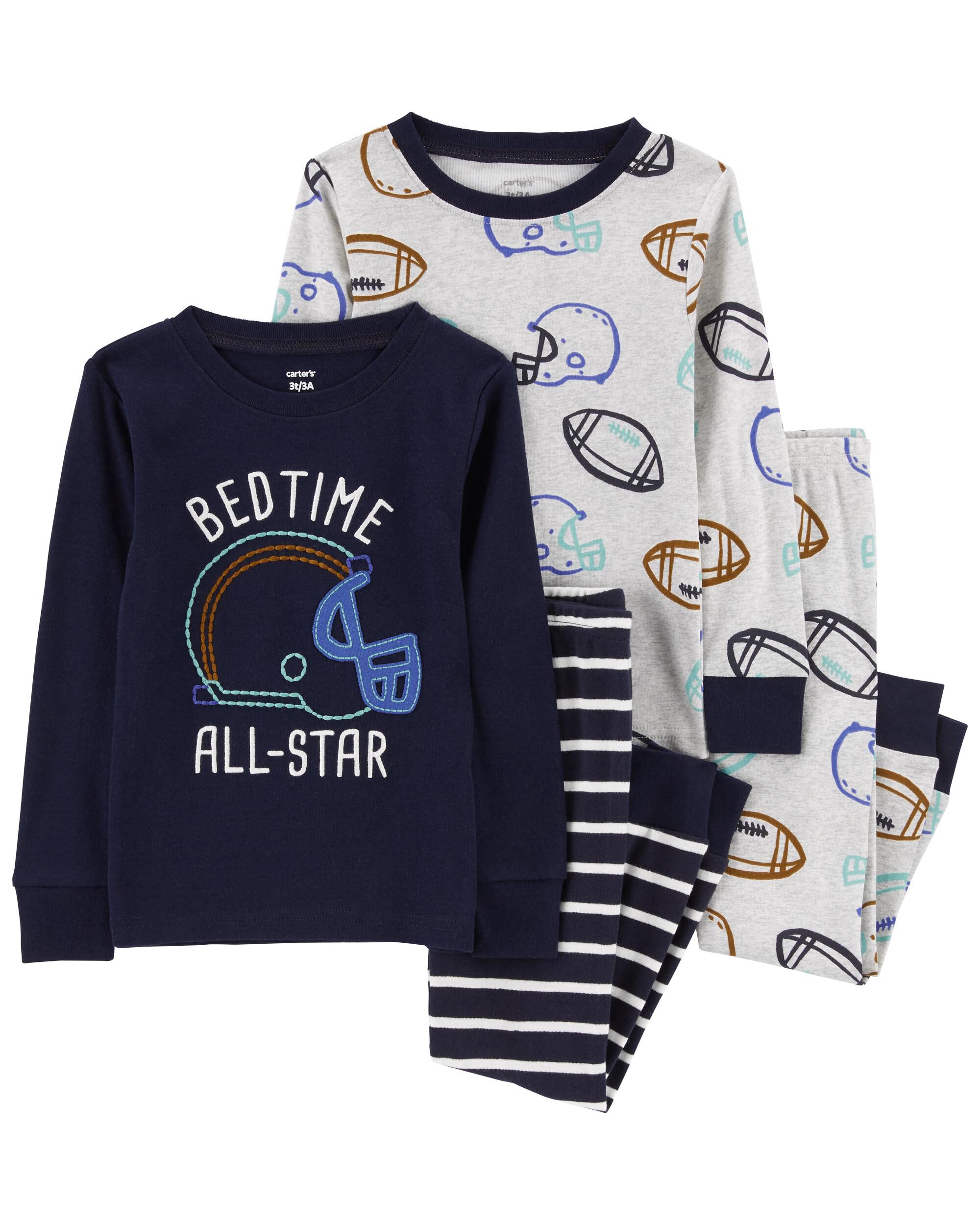 Navy Heather Toddler 4 Piece Football 100 Snug Fit Cotton Pajamas
