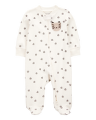 Baby Boy Tiger Print 2-Way Zip Cotton Sleep & Play Pajamas - Ivory, image 1 of 4 slides