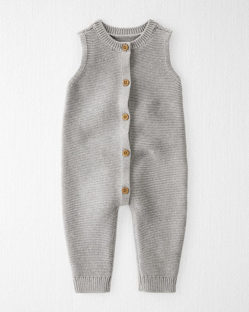 Baby Organic Cotton Sweater Knit Button-Front Jumpsuit, image 1 of 5 slides