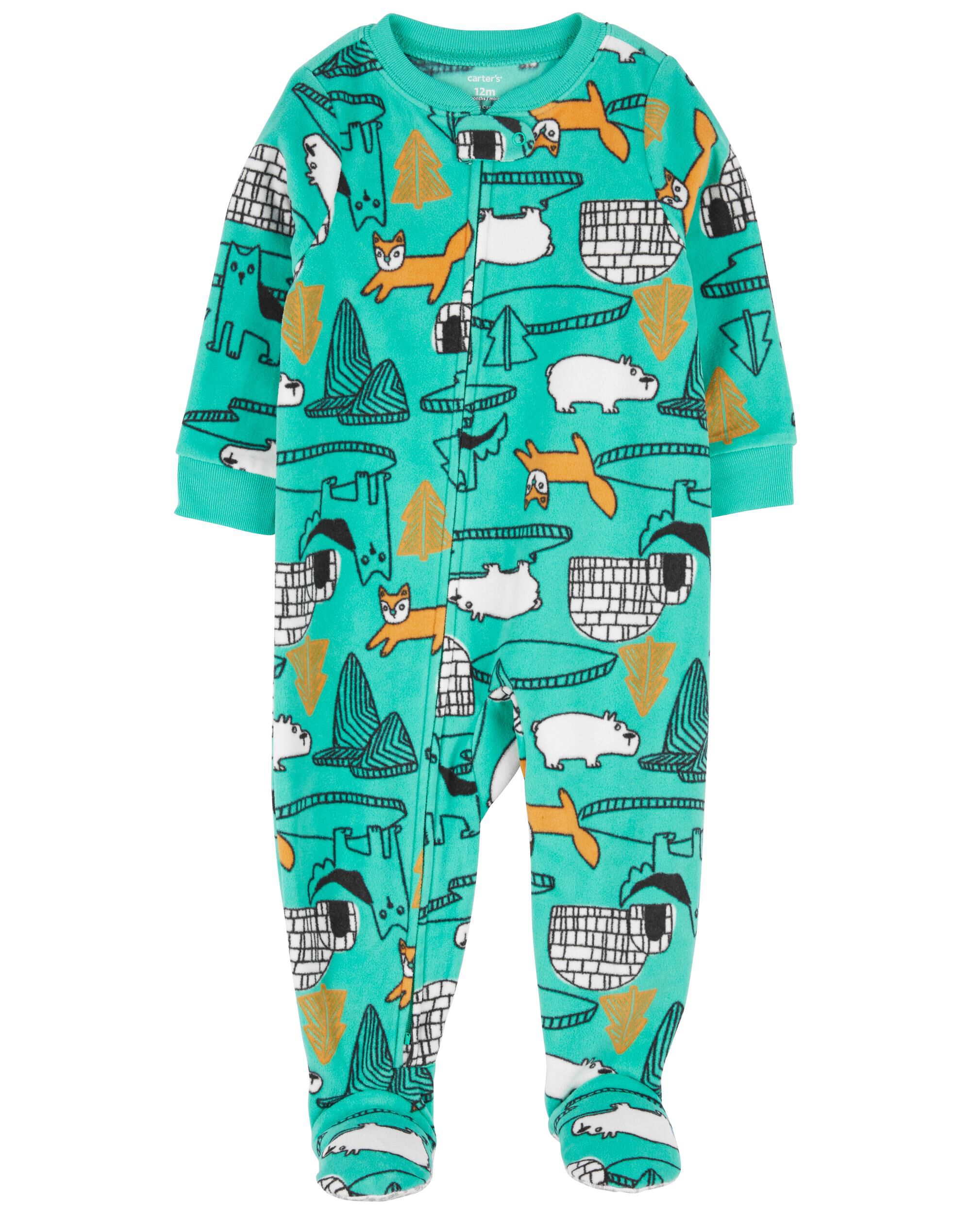 Green Baby 1 Piece Fox Igloo Fleece Footie Pajamas skiphop