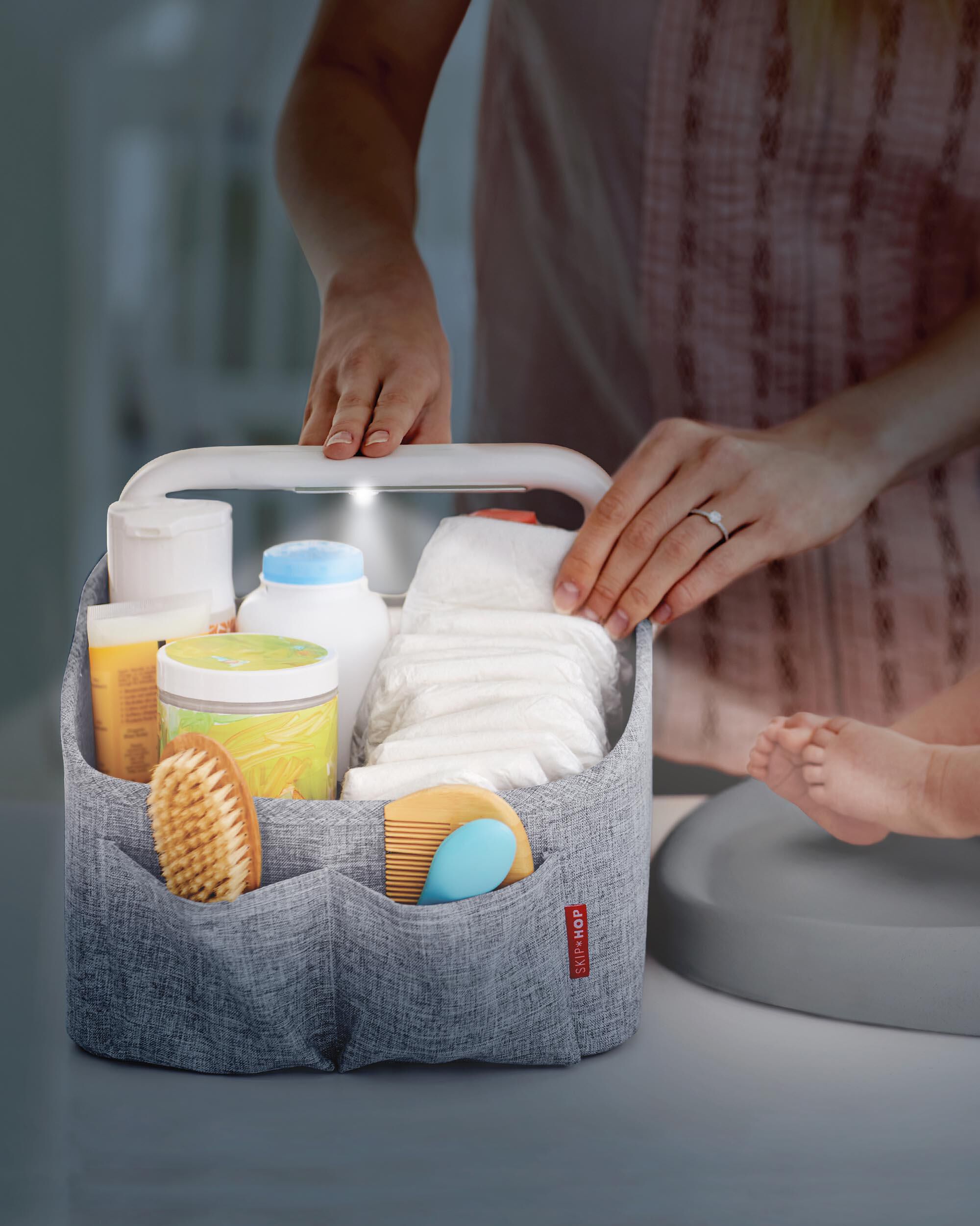 Nursery Style Light-Up Diaper Caddy - Heather Grey, image 2 of 9 slides