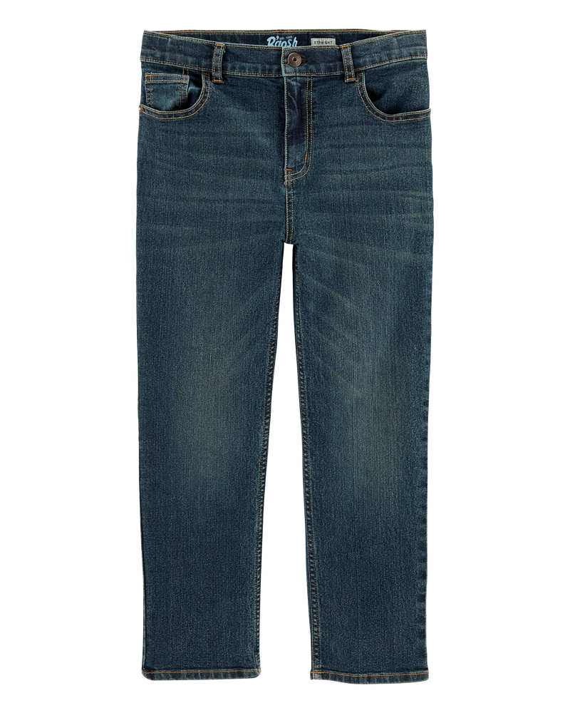 Kid Husky Fit Straight Jeans in Dark Rinse, image 1 of 3 slides