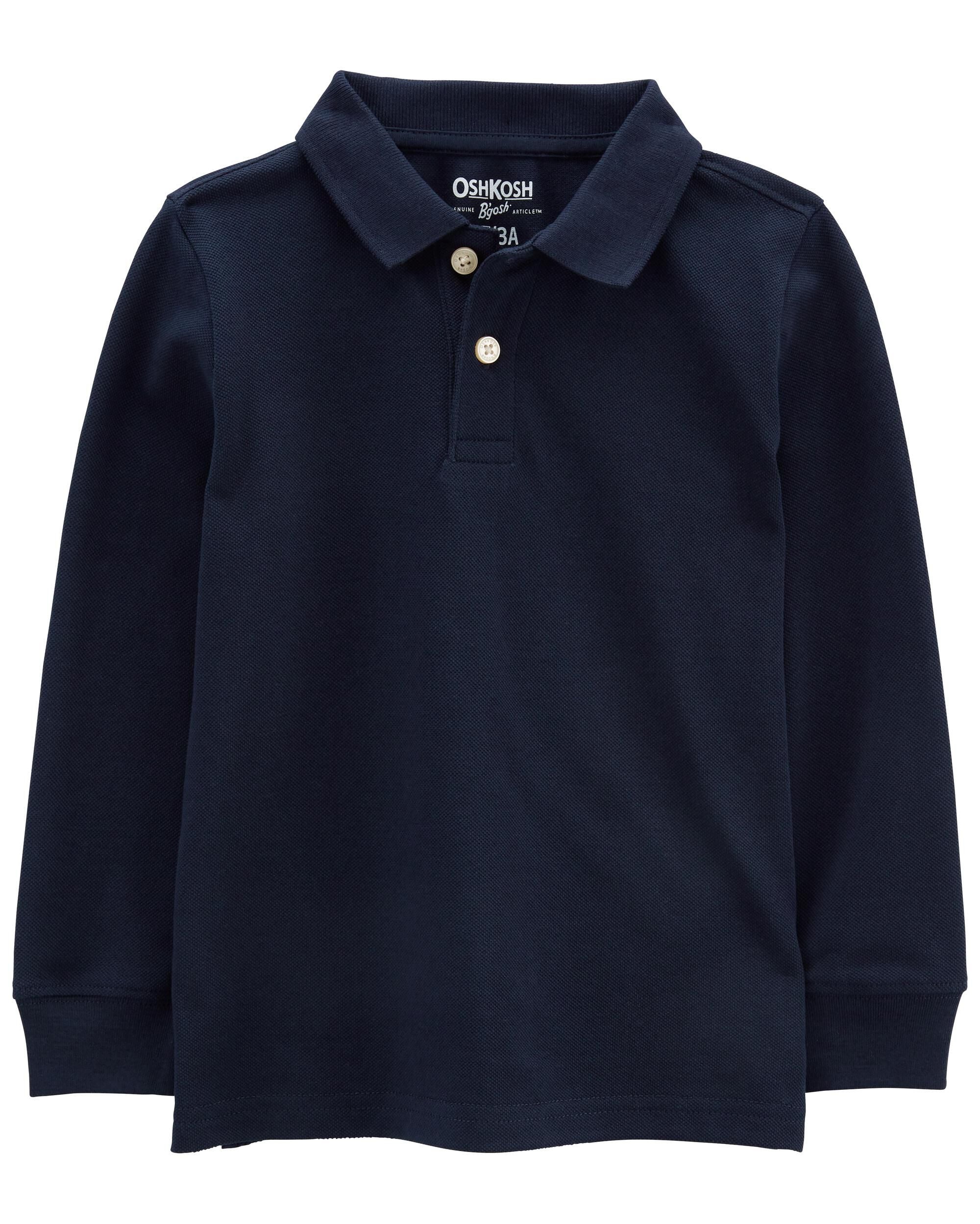 Blue Toddler Navy Long Sleeve Pique Polo Shirt skiphop