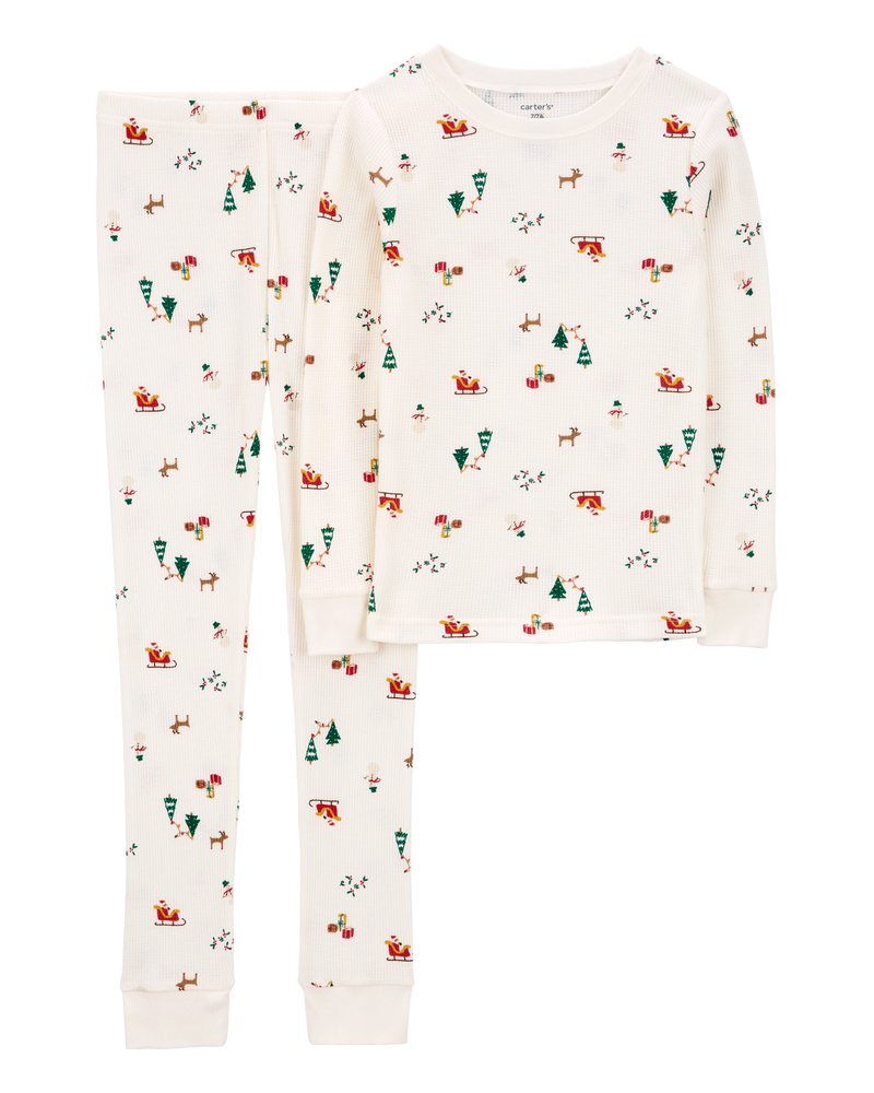 Kid 2-Piece Christmas Print Thermal Pajamas, image 1 of 3 slides