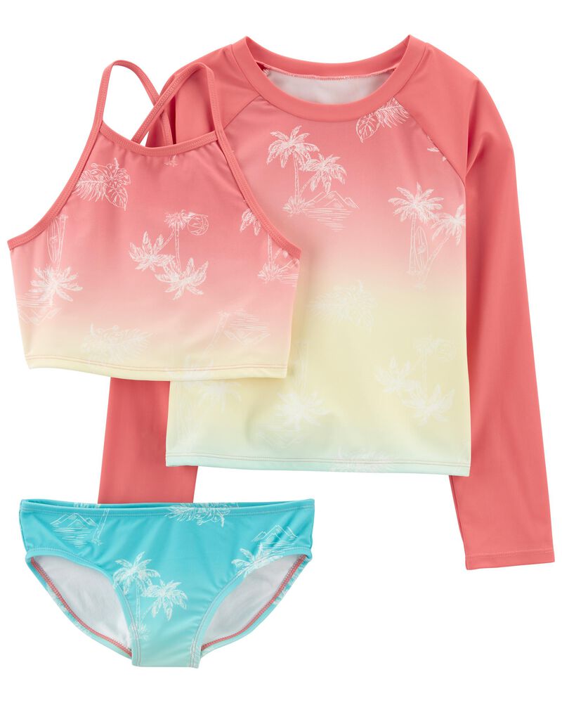 Toddler 3-Piece Tropical Print Rashguard Swim Set, image 1 of 4 slides