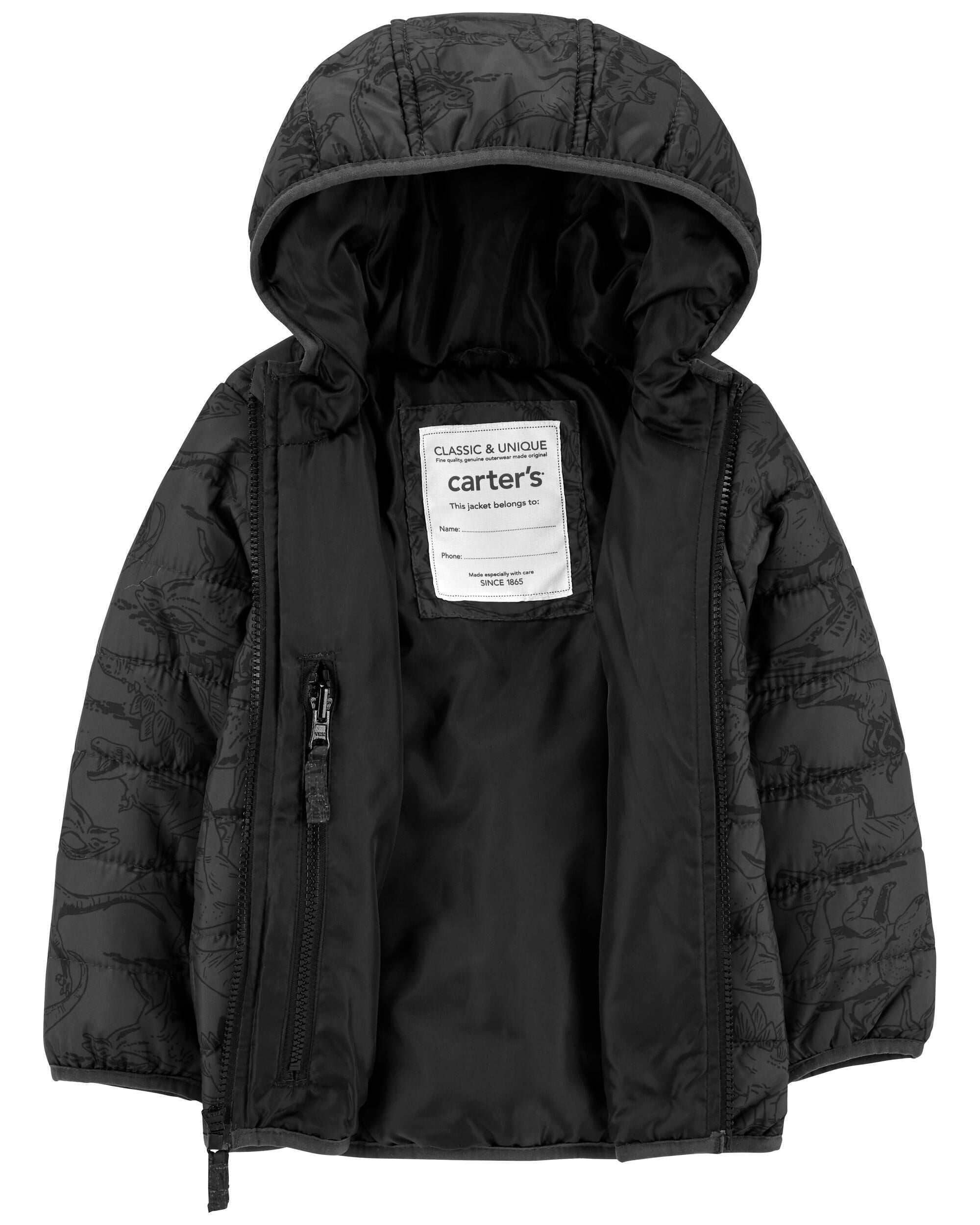 Grey Toddler Dinosaur Packable Puffer Jacket skiphop