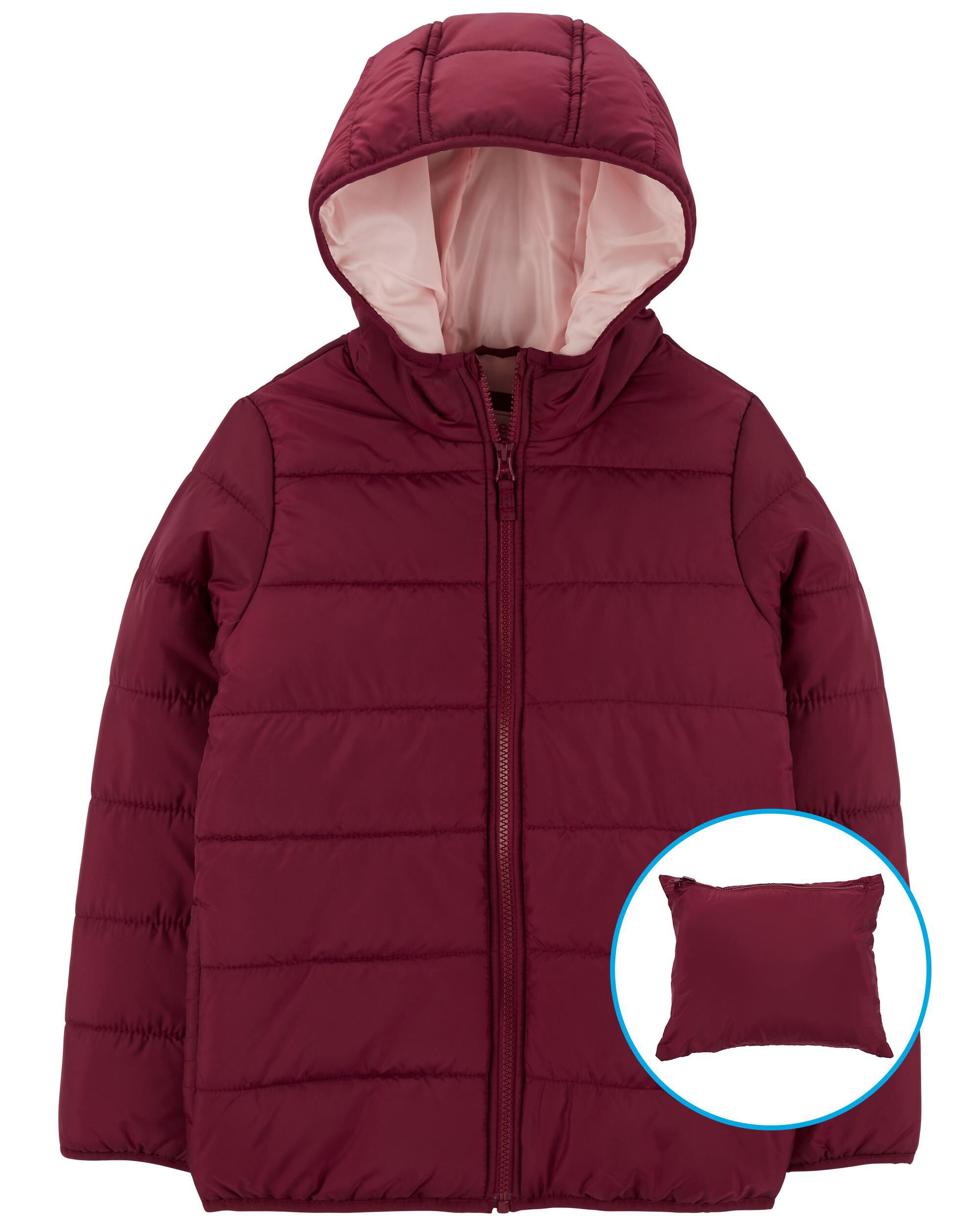 Burgundy Kid Packable Puffer Jacket skiphop