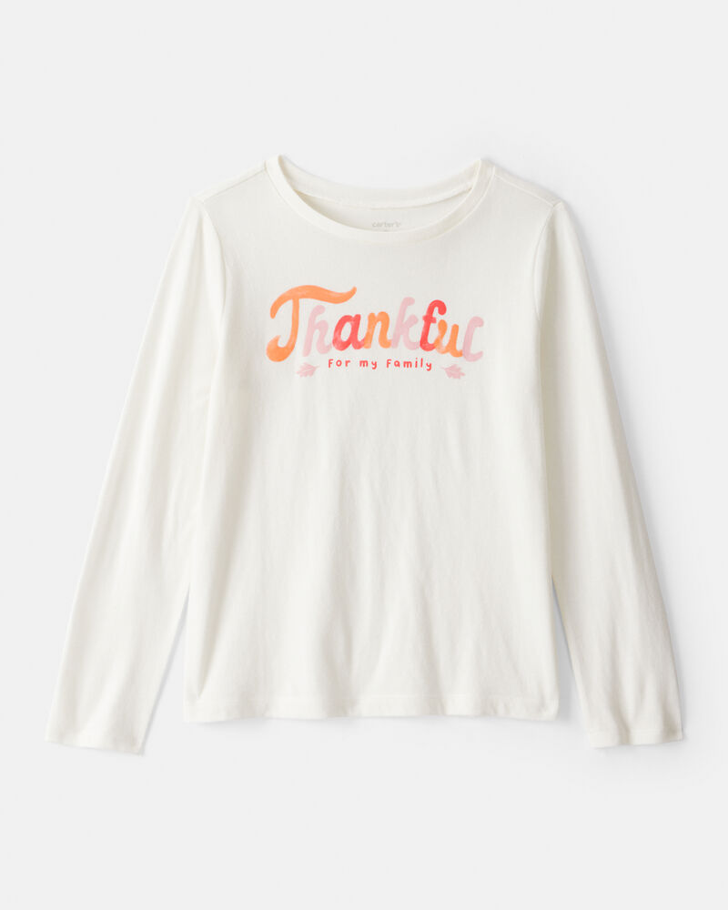 Girls Thankful Long-Sleeve Graphic Tee - White, image 1 of 3 slides