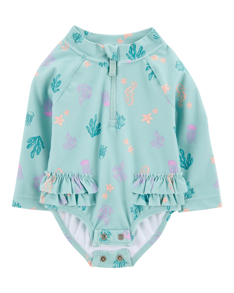 Baby Girl 1-Piece Coral Print Rashguard, image 2 of 5 slides