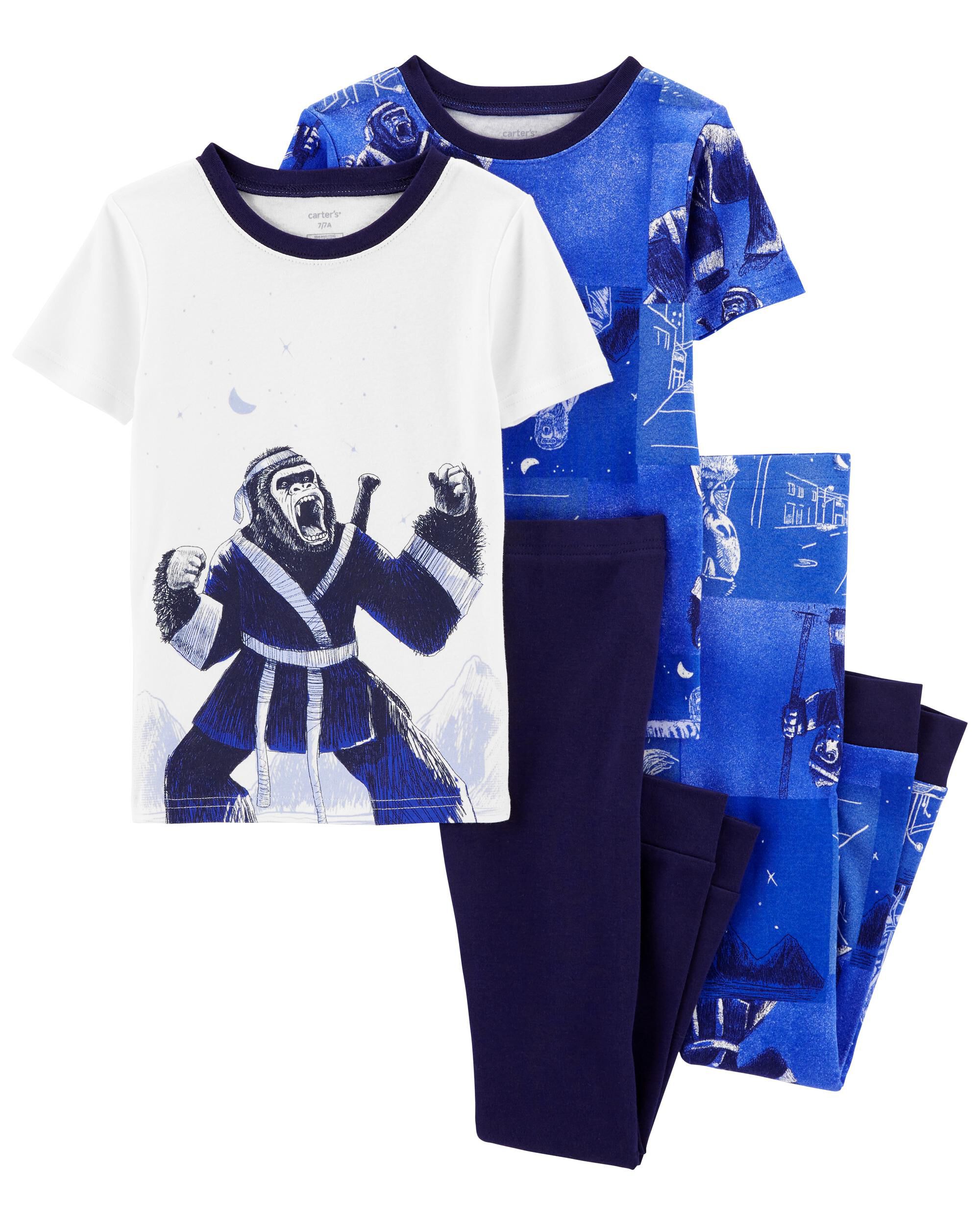 Blue White Kid 4 Piece Ninja Gorilla 100 Snug Fit Cotton Pajamas