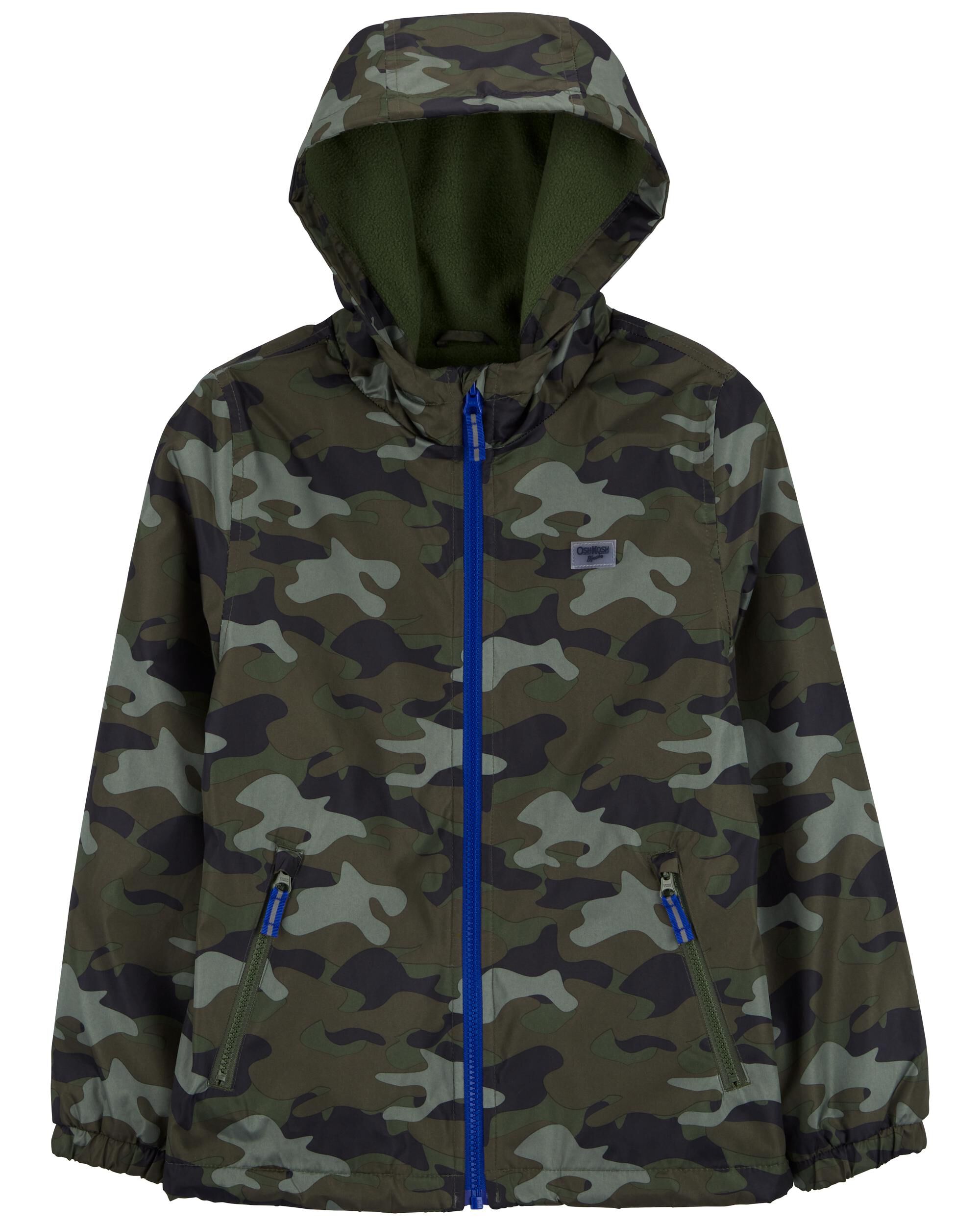 Green Kid Camo Print Fleece Lined Jacket skiphop
