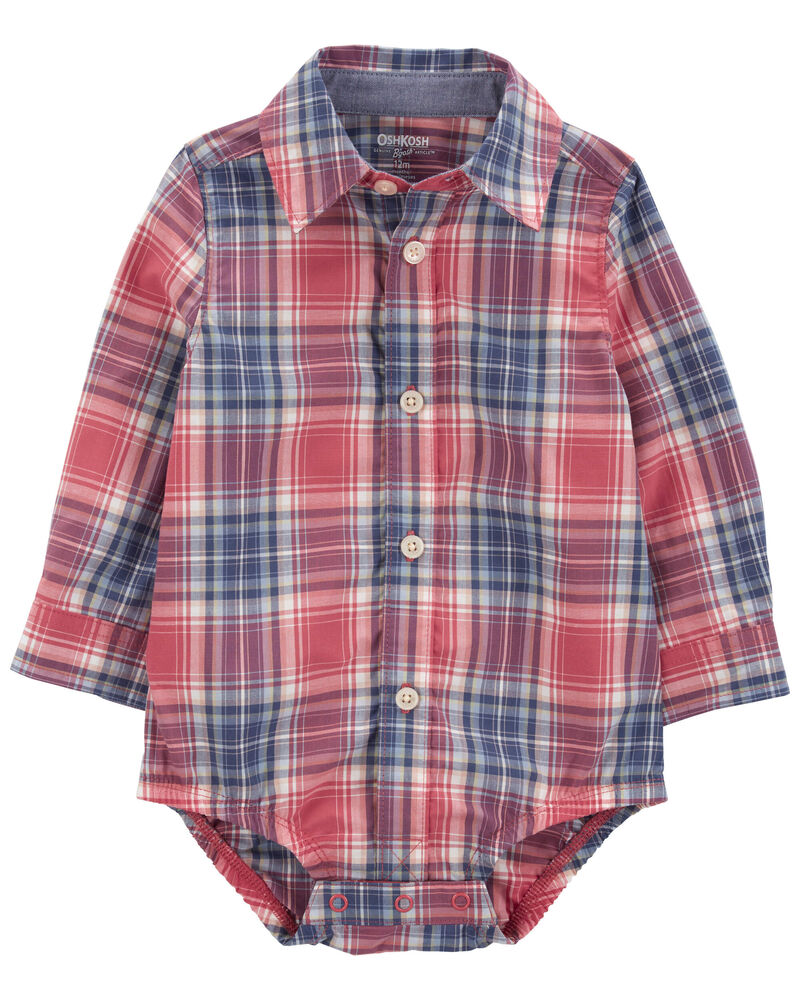 Baby Plaid Button-Front Bodysuit, image 2 of 4 slides