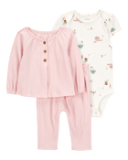 Baby 3-Piece Barn Print Little Cardigan Set - Pink/White, image 1 of 4 slides