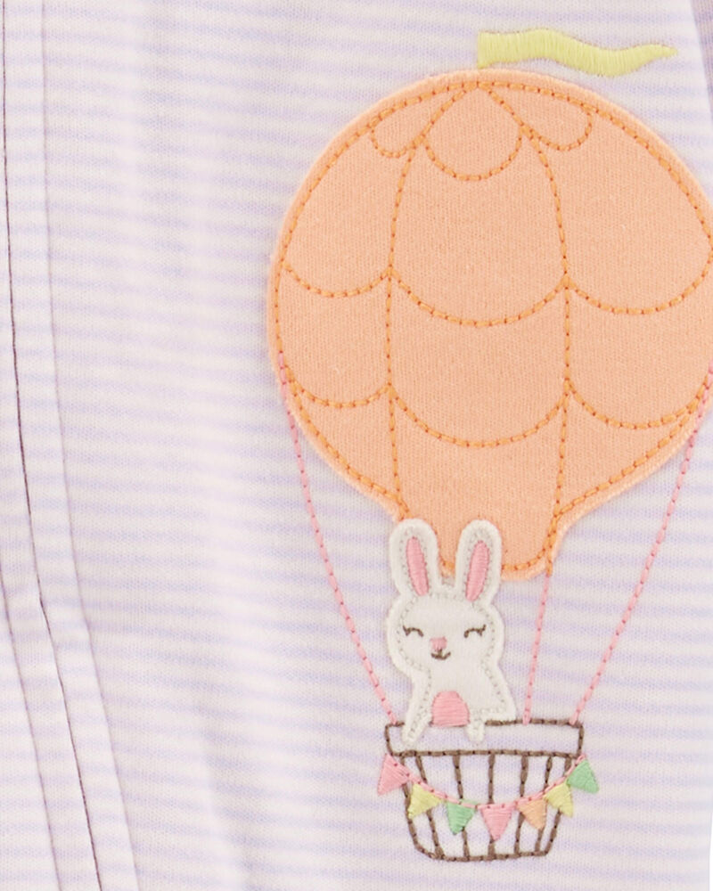 Baby Hot Air Balloon Bunny 2-Way Zip Cotton Sleep & Play Pajamas, image 3 of 5 slides