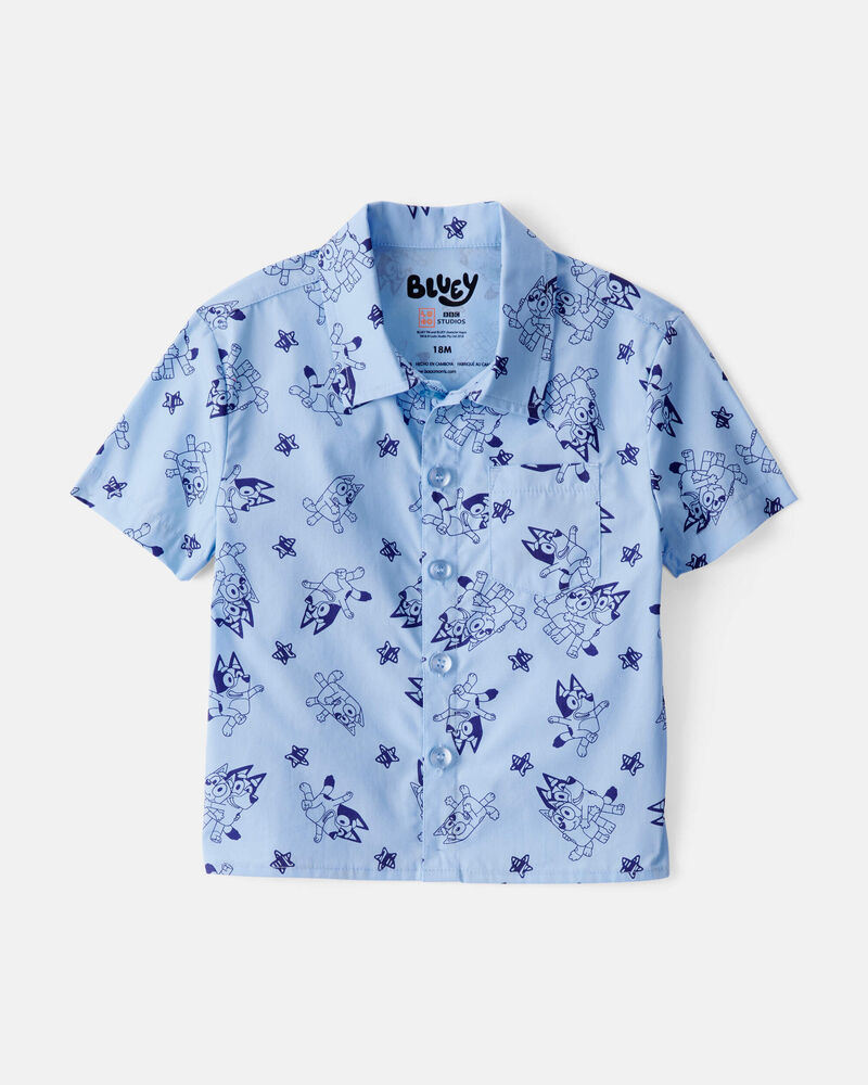 Baby Bluey Short-Sleeve Button-Front Shirt - Blue, image 1 of 2 slides