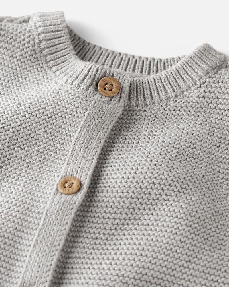 Baby Organic Cotton Sweater Knit Button-Front Jumpsuit, image 3 of 5 slides