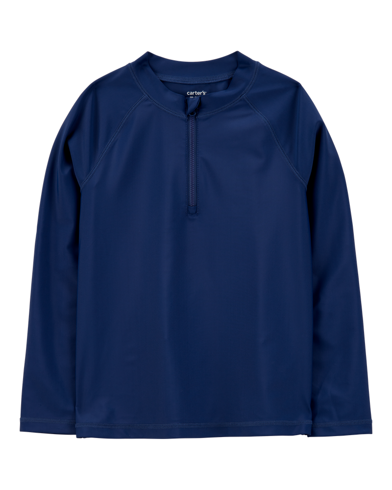 Boys Long Sleeve Half-Zip Rashguard - Navy, image 1 of 3 slides