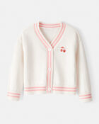 Toddler Girl Cherry Cotton Long-Sleeve Sweater - Ivory, image 1 of 4 slides