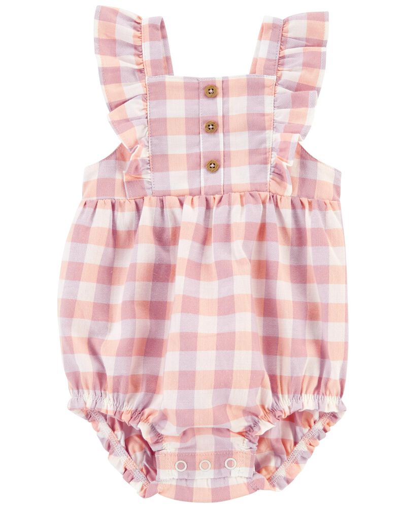 Baby 1-Piece Pink Plaid Romper, image 1 of 3 slides