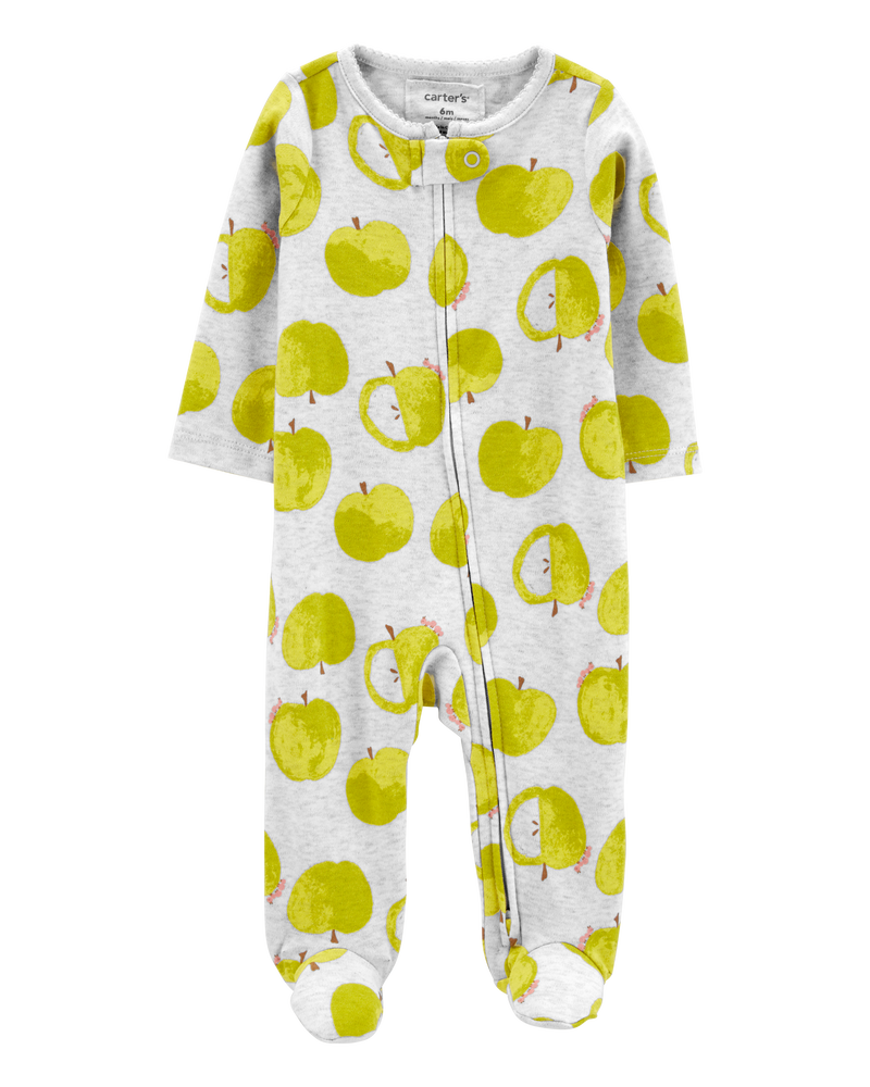 Baby Green Apple 2-Way Zip Sleep & Play Pajamas, image 1 of 4 slides