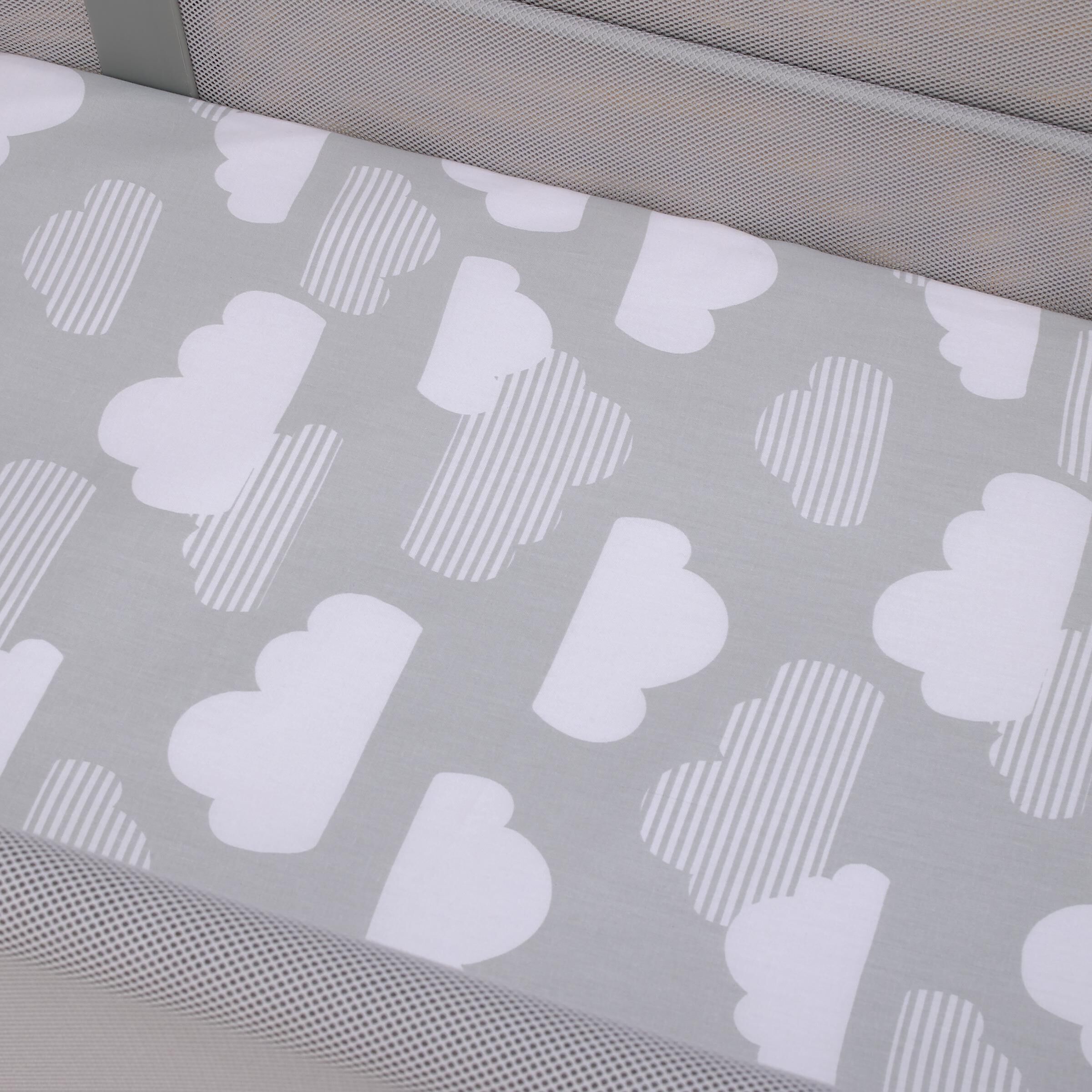 Skip Hop Cozy-Up 2-in-1 Bedside Sleeper 100% Cotton Fitted Bassinet Sheet - Grey & White Clouds, image 4 of 4 slides