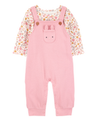Baby 2-Piece Floral Bunny Long-Sleeve Tee & Coverall Set - Pink, image 1 of 7 slides