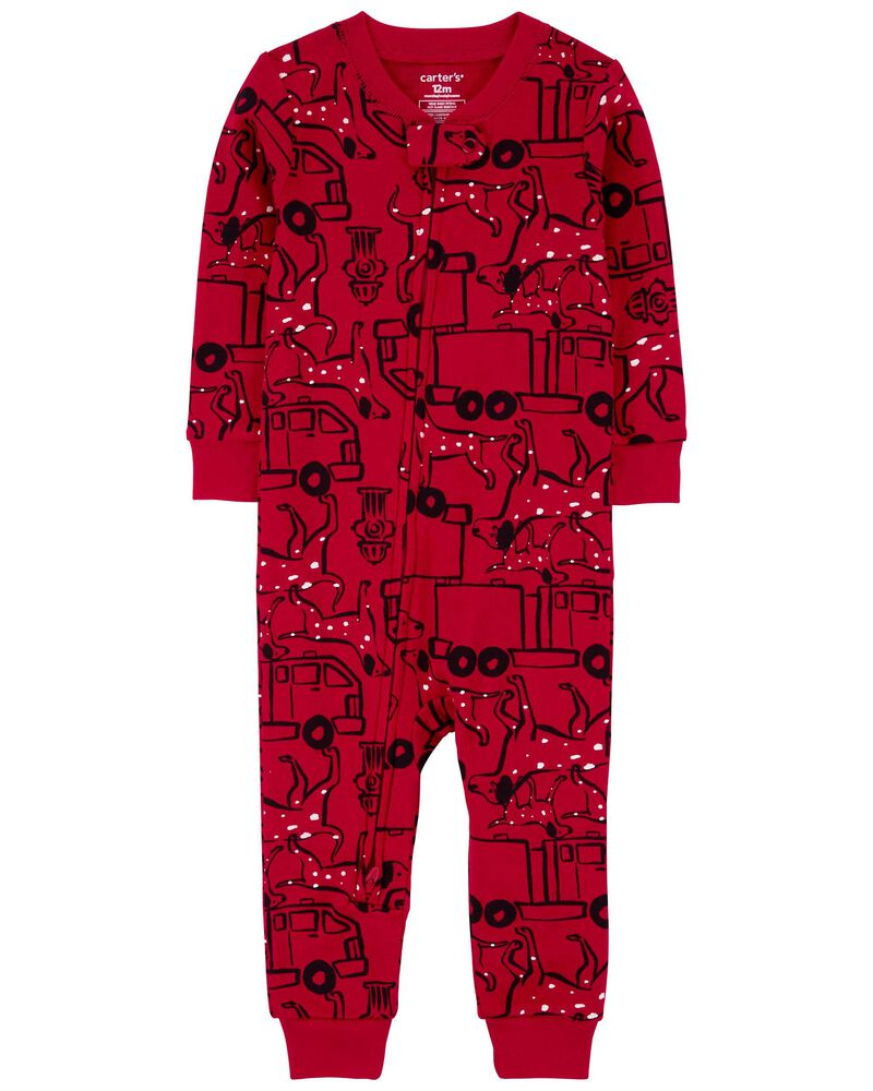 Baby 1-Piece Firetruck 100% Snug Fit Cotton Footless Pajamas, image 1 of 3 slides