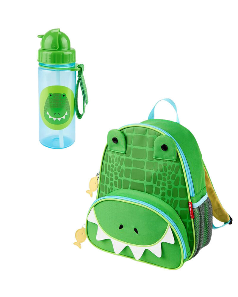 Green Zoo Little Kid Backpack & Straw Bottle Set - Crocodile