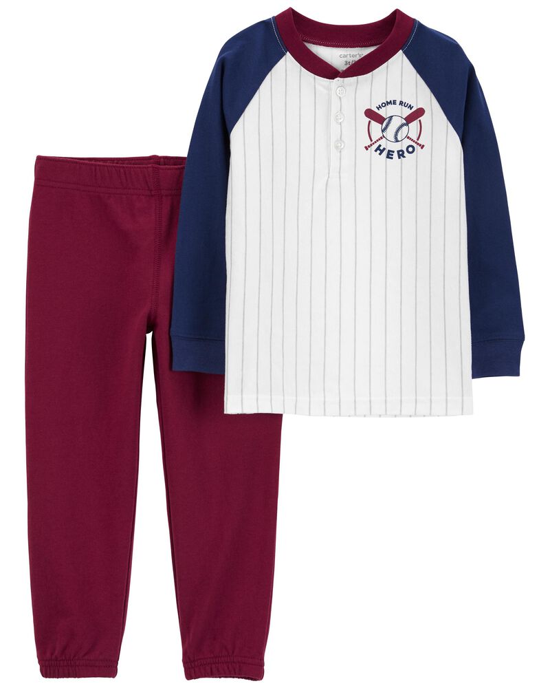 Toddler 2-Piece Baseball Henley Tee & Jogger Set, image 1 of 3 slides