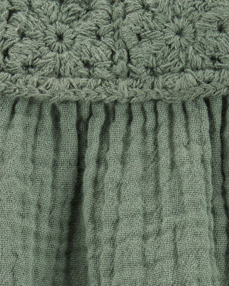 Baby Gauze Crotchet Knit Tank - Olive, image 3 of 4 slides