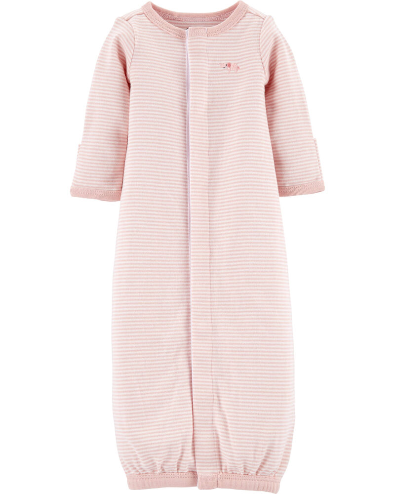Baby Preemie Striped Cotton Sleeper Gown, image 1 of 3 slides