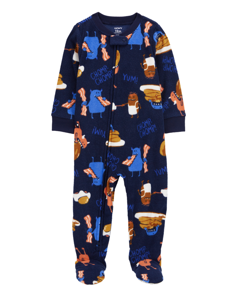 Toddler 1-Piece Monster Breakfast Fleece Footie Pajamas, image 1 of 4 slides