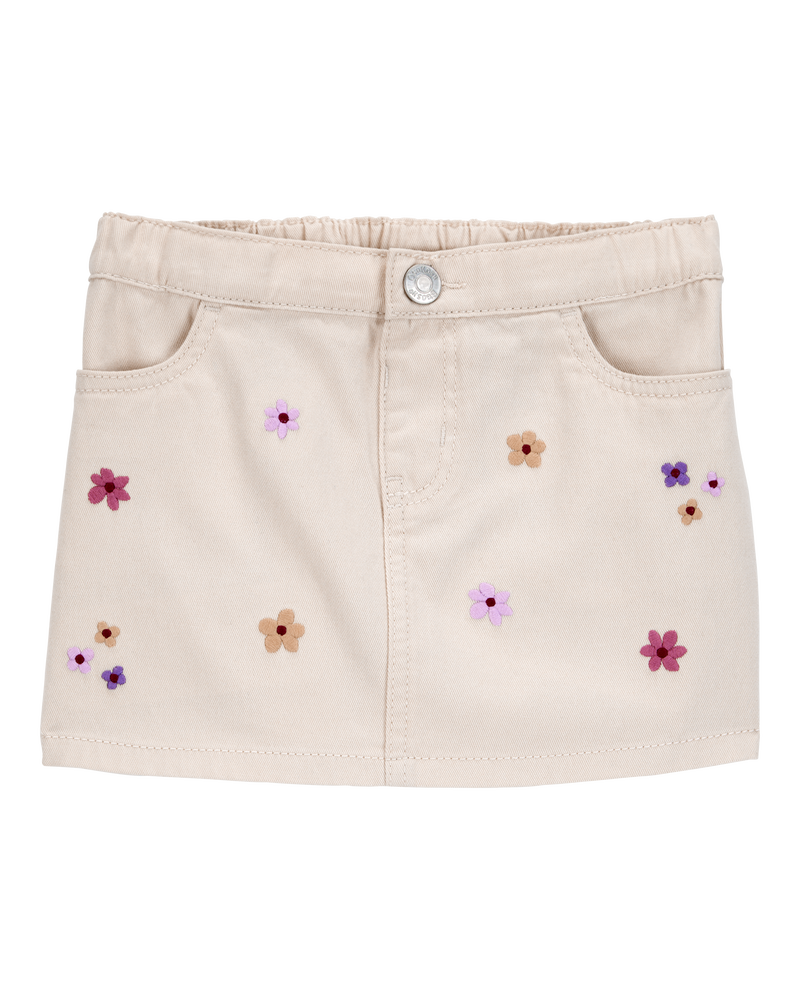 Toddler Twill Floral Embroidered Skirt - Ivory, image 1 of 3 slides