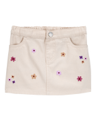Toddler Twill Floral Embroidered Skirt - Ivory, image 1 of 3 slides